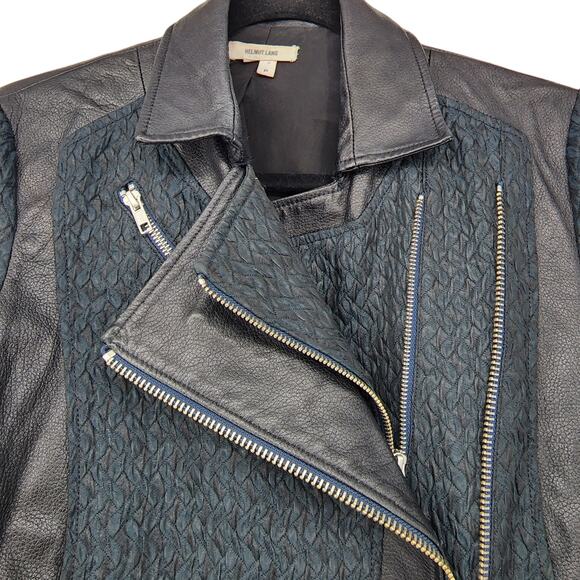 Helmut Lang Black Asymmetrical Zip Leather and Knit Moto Jacket Size Small - Picture 7 of 7